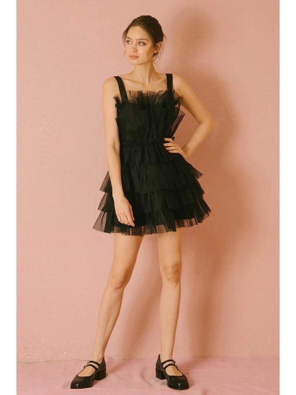 NEW vestique | Black Chiffon Ruffle Tulle Mini Dress